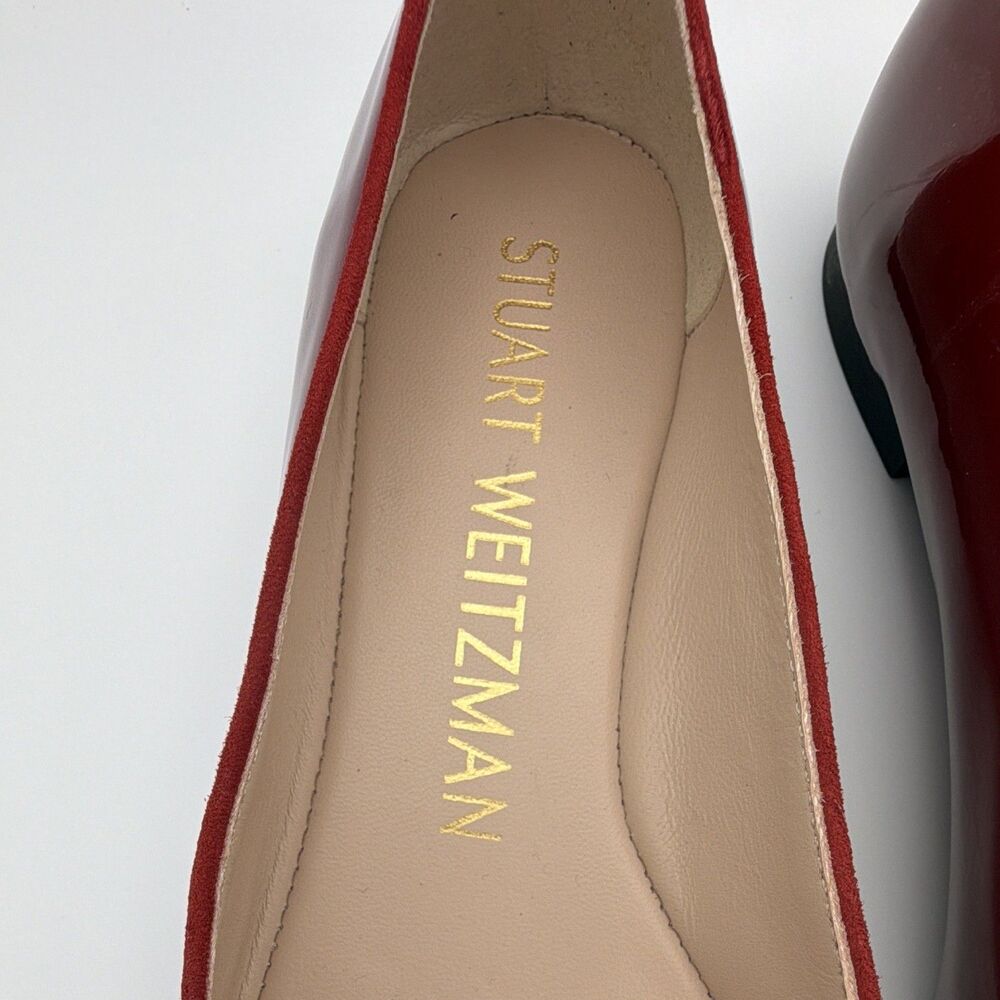 Stuart Weitzman Gabby Women's Red Patent Leather Bow Ballet Flats Round Toe 7 M - Picture 3 of 11